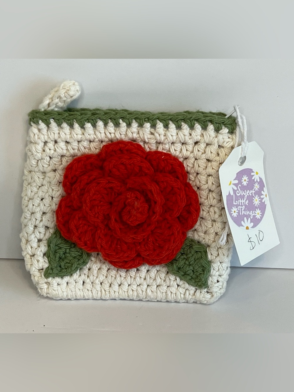 Hand Made In Canada Coin Coin Change Purse Knit Rose 3D NWT New